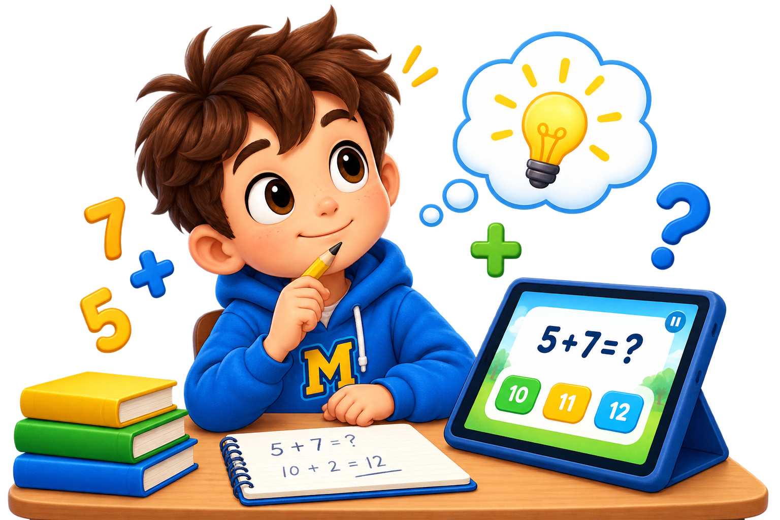 A child actively thinking through a math problem